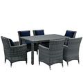 Modway Furniture Summon Outdoor Patio Sunbrella Dining Set, Canvas Navy - 7 Piece EEI-2334-GRY-NAV-SET